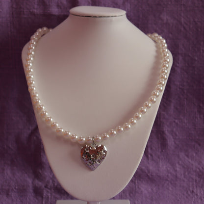 Pearly Starry Heart Charm Necklace