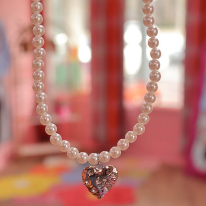 Pearly Starry Heart Charm Necklace