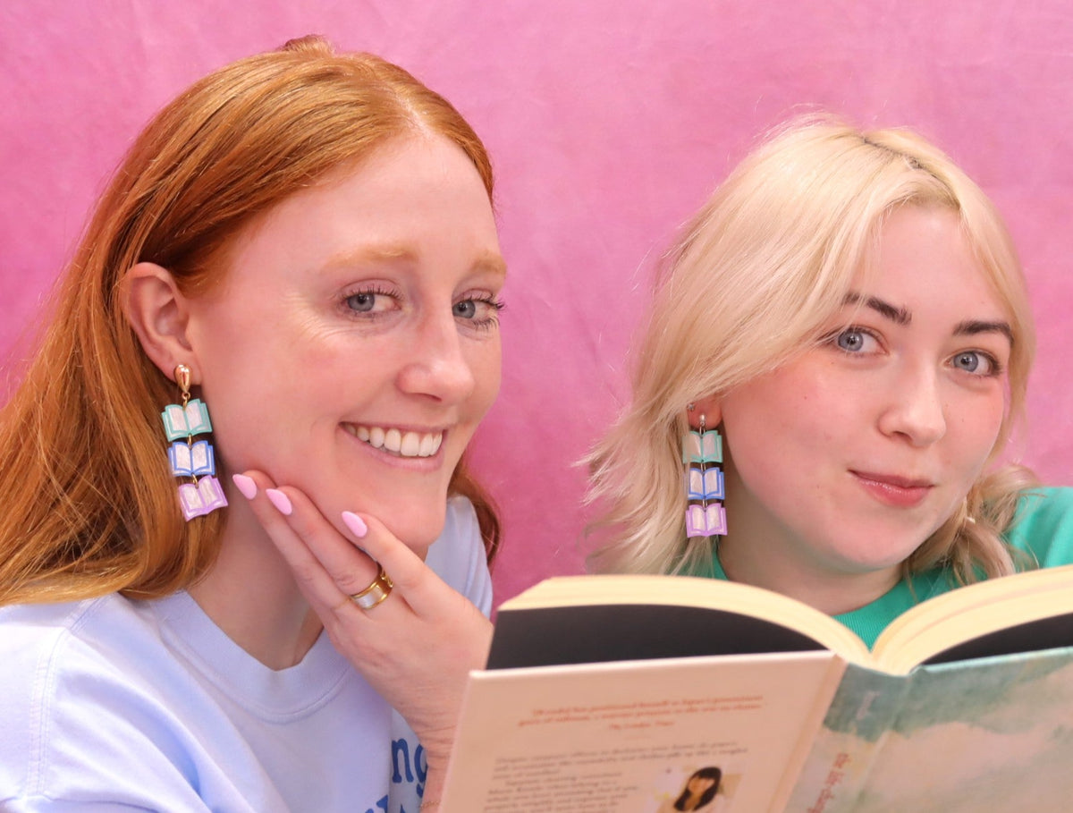 Rainbow Dangling Books Earrings