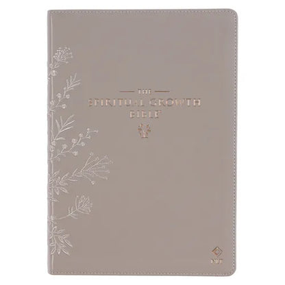 The Spiritual Growth Bible, Study Bible, NLT - New Living Translation Holy Bible, Faux Leather, Taupe Embroidred Floral - Leather
