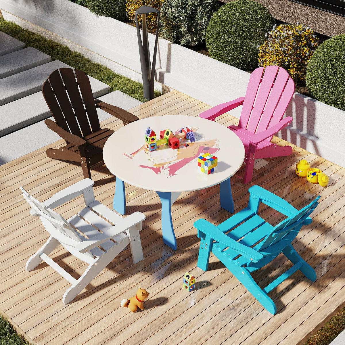 All-Weather HDPE Kid's Adirondack Chair with with High Backrest and Armrests-Brown
