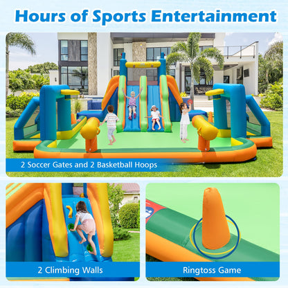 Kids Inflatable Water Slide with 2 Long Slides and 2 Soccer Gates with 1100W Blower