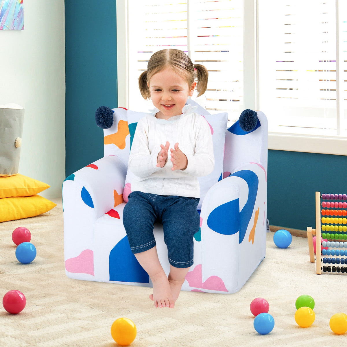 High-density Padding Kids Sofa with Armrest and Extra Pilow-Multicolor