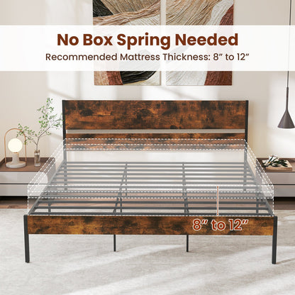 Twin/Full/Queen/King Metal Bed Frame with Wooden Headboard and Footboard-King Size