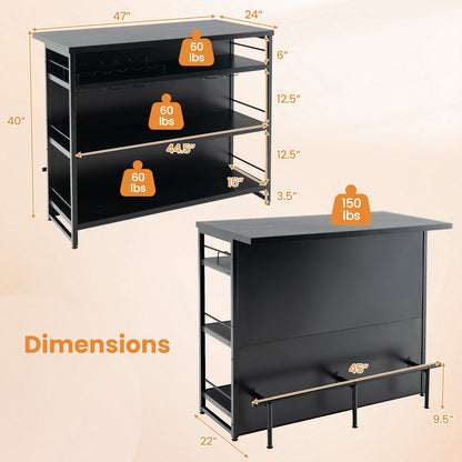Kitchen Island with 4-Tier Storage Shelf and Long Footrest for Home
