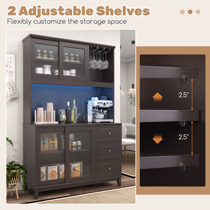 Kitchen Pantry Storage Cabinet Kitchen Hutch with LED lights and Power Outlet