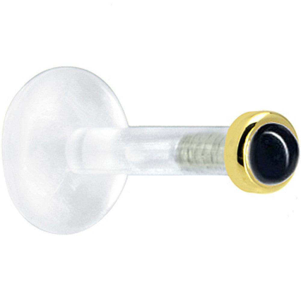 Solid 14K Yellow Gold 2mm Genuine Onyx Bioplast Push in Labret