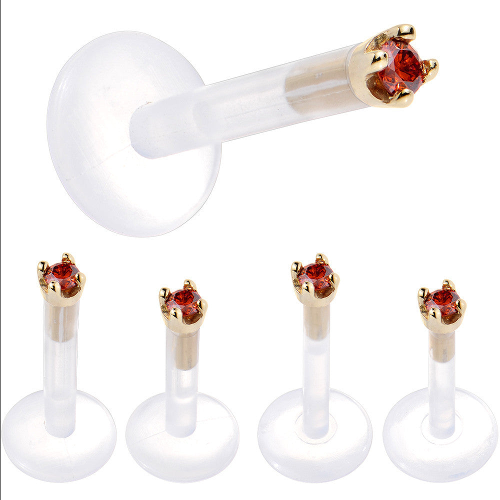 Solid 14K Yellow Gold 1.5mm Genuine Red Diamond Bioplast Push in Labret