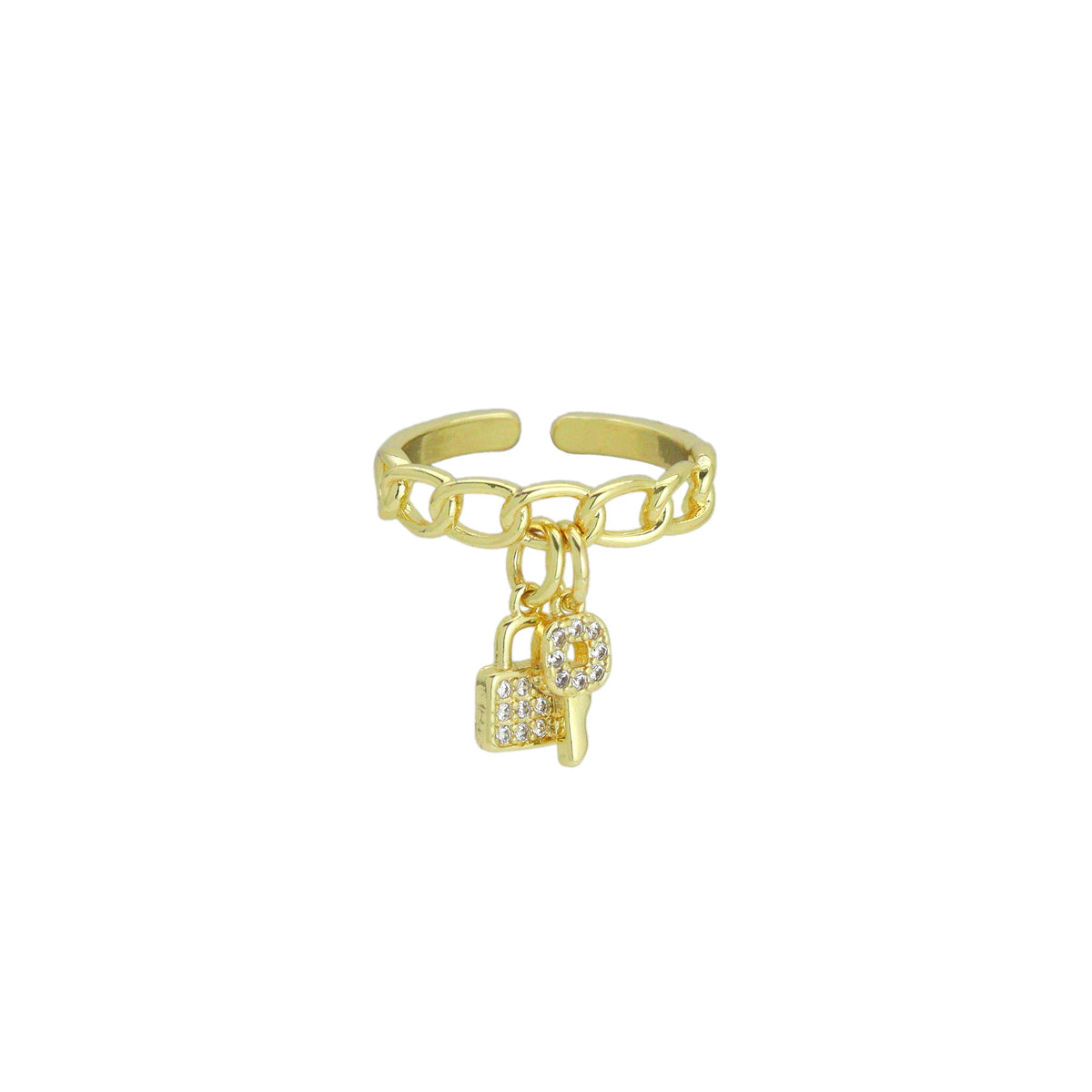 CZ Oval Link with Lock Key Adjustable Ring, Sku#LD140