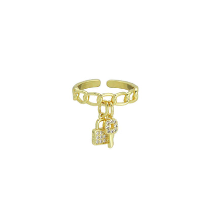 CZ Oval Link with Lock Key Adjustable Ring, Sku#LD140