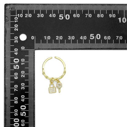 CZ Oval Link with Lock Key Adjustable Ring, Sku#LD140