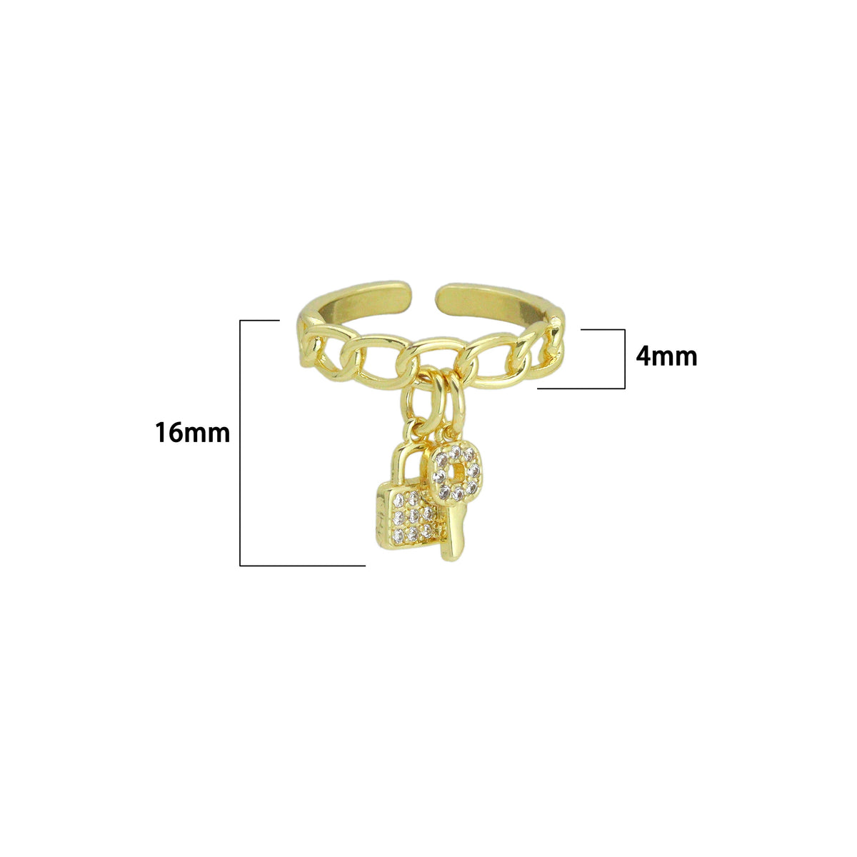CZ Oval Link with Lock Key Adjustable Ring, Sku#LD140