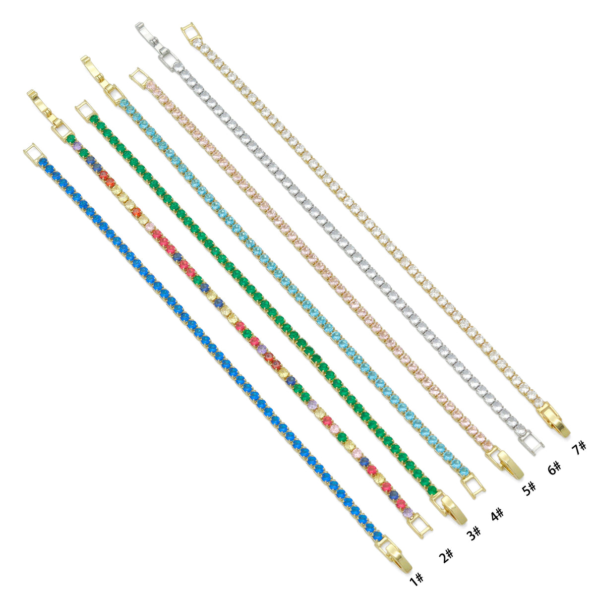 Colorful CZ Gold Tennis Chain Bracelet, Sku#LD346