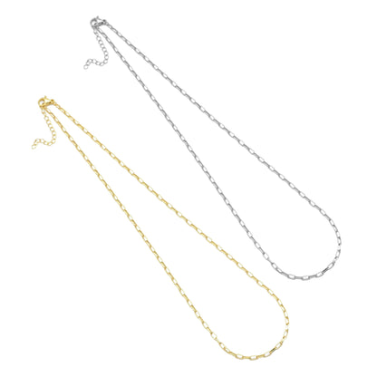 Thin Gold Silver Paperclip Link Chain Adjustable Necklace, Sku#LD488