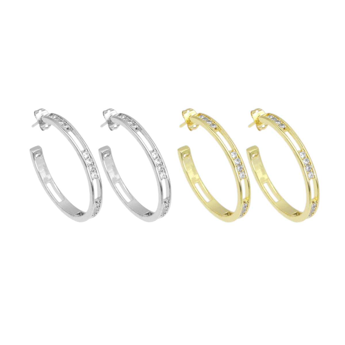 Clear CZ Hollow out Hoop Earrings, Sku#LD522