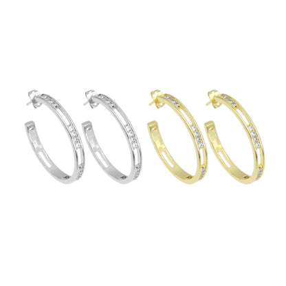 Clear CZ Hollow out Hoop Earrings, Sku#LD522