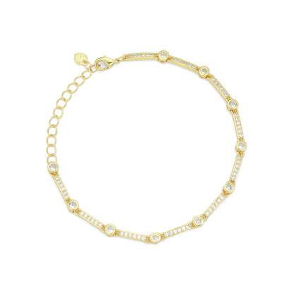 Clear CZ Round CZ Bar Link Adjustable Bracelet, Sku#LD617