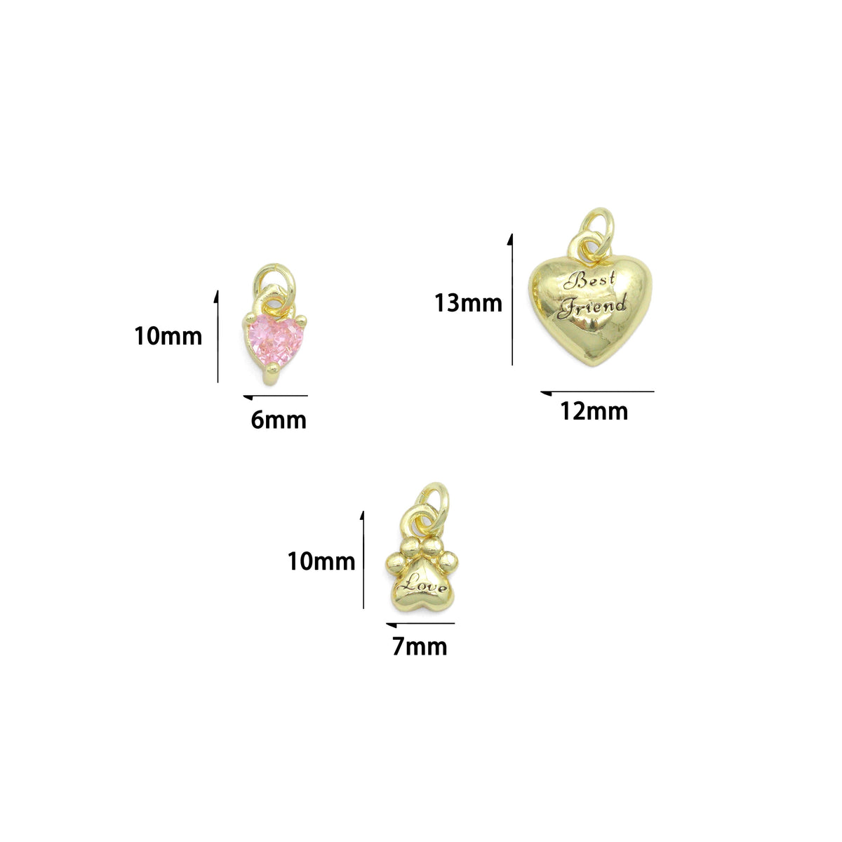 CZ Gold Heart Ram's Horn Charm Pendant,Sku#LD752
