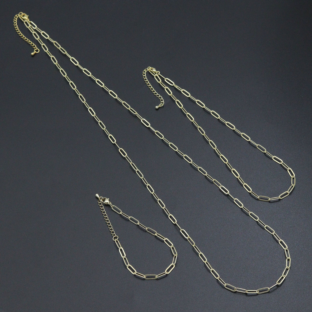 18/16/7 Dainty  Paper Clip Chain Necklace and Bracelet, Sku#LK106