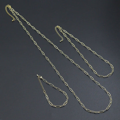 18/16/7 Dainty  Paper Clip Chain Necklace and Bracelet, Sku#LK106