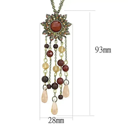Antique Copper Onyx Pendant | Brass Chain with Garnet Stone - Femstylo