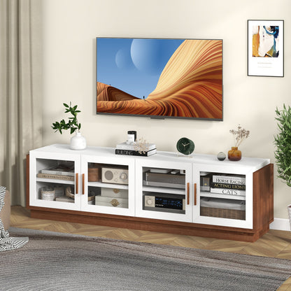 Large TV Stand for TVs up to 75 Inch with 4 Tempered Glass Doors for Living Room