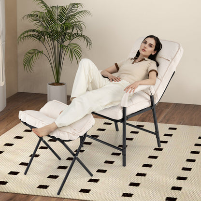 Linen Fabric Modern Accent Chair with Ottoman and Adjustable Backrest