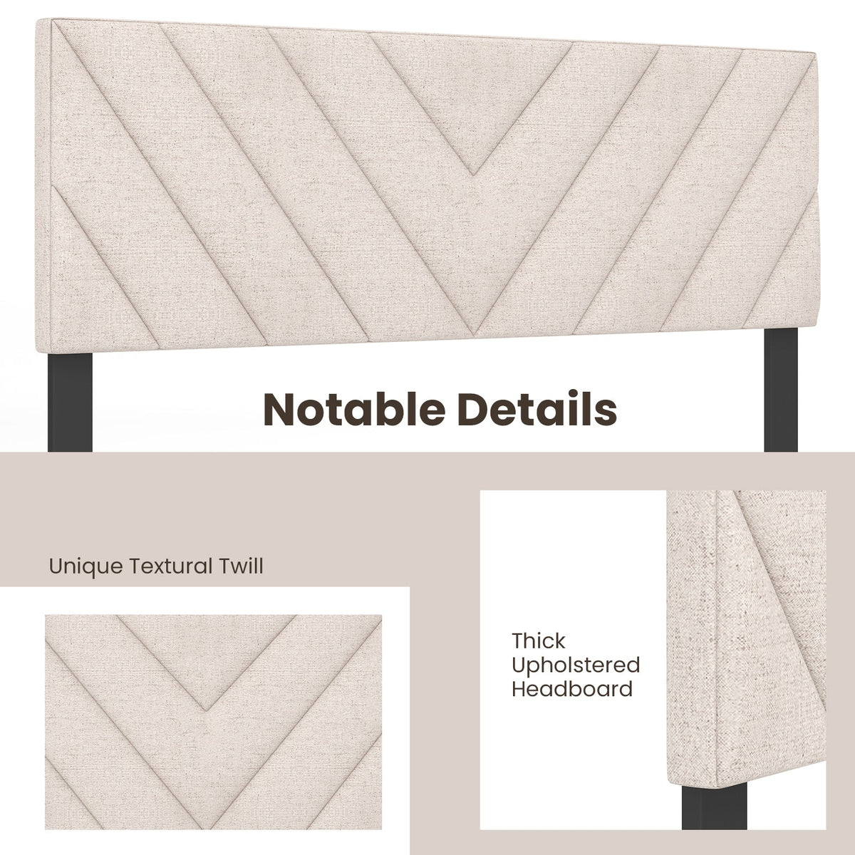 Linen Upholstered Headboard for Full and Queen Size Bed Frames