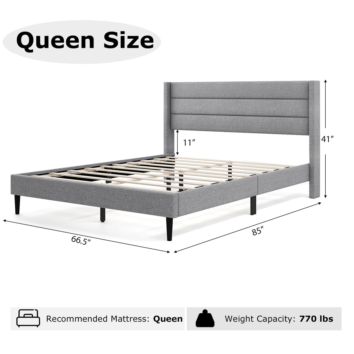 Linen Upholstered Platform Twin/Queen Bed Frame with Wingback Headboard