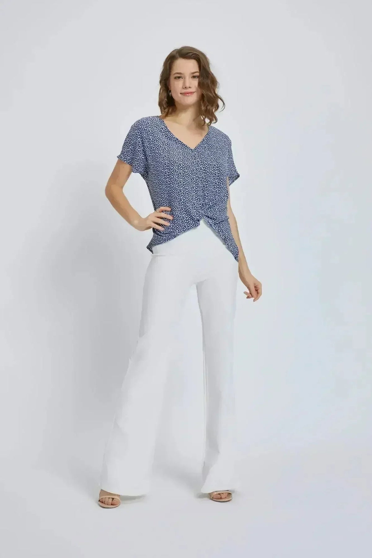 V-Neck Wrap Front Blouse - Knot Detail Short Sleeve Top for Women | Femstylo