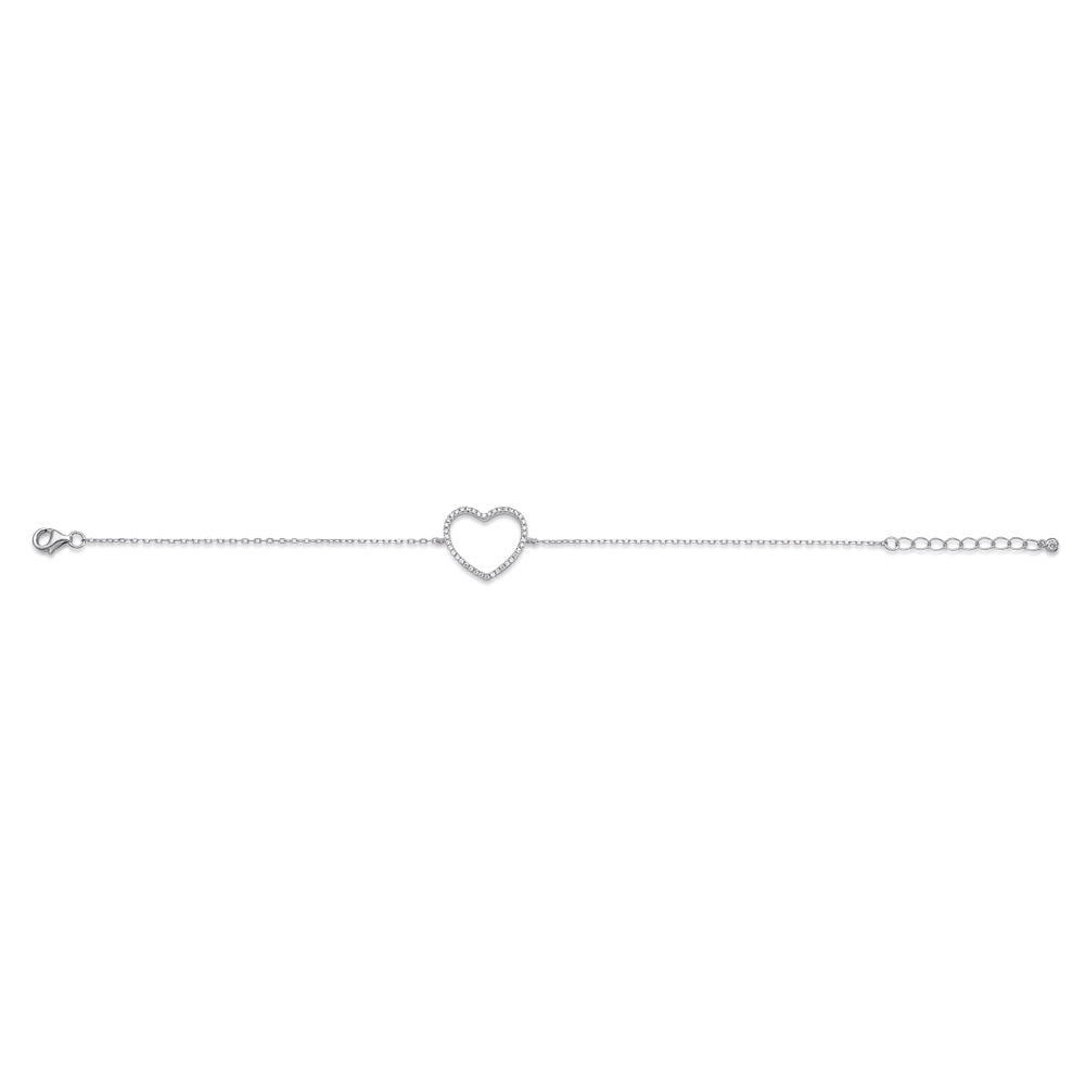 Sterling Silver Bracelet for Girls Large Open Heart with Simulated Diamonds 7.5"
