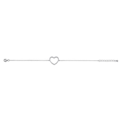 Sterling Silver Bracelet for Girls Large Open Heart with Simulated Diamonds 7.5"