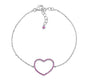 Sterling Silver Bracelet for Girls Large Open Heart with Simulated Diamonds 7.5"