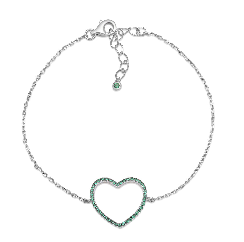Sterling Silver Bracelet for Girls Large Open Heart with Simulated Diamonds 7.5"