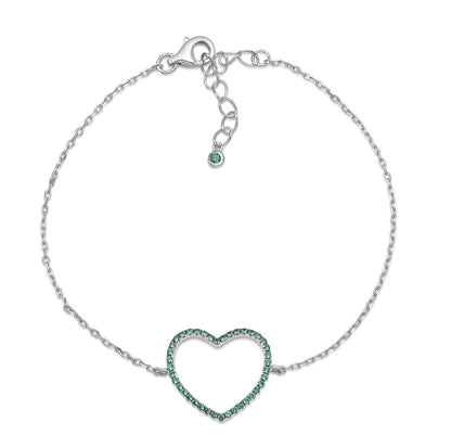 Sterling Silver Bracelet for Girls Large Open Heart with Simulated Diamonds 7.5"