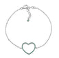 Sterling Silver Bracelet for Girls Large Open Heart with Simulated Diamonds 7.5"