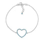 Sterling Silver Bracelet for Girls Large Open Heart with Simulated Diamonds 7.5"