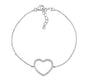 Sterling Silver Bracelet for Girls Large Open Heart with Simulated Diamonds 7.5"