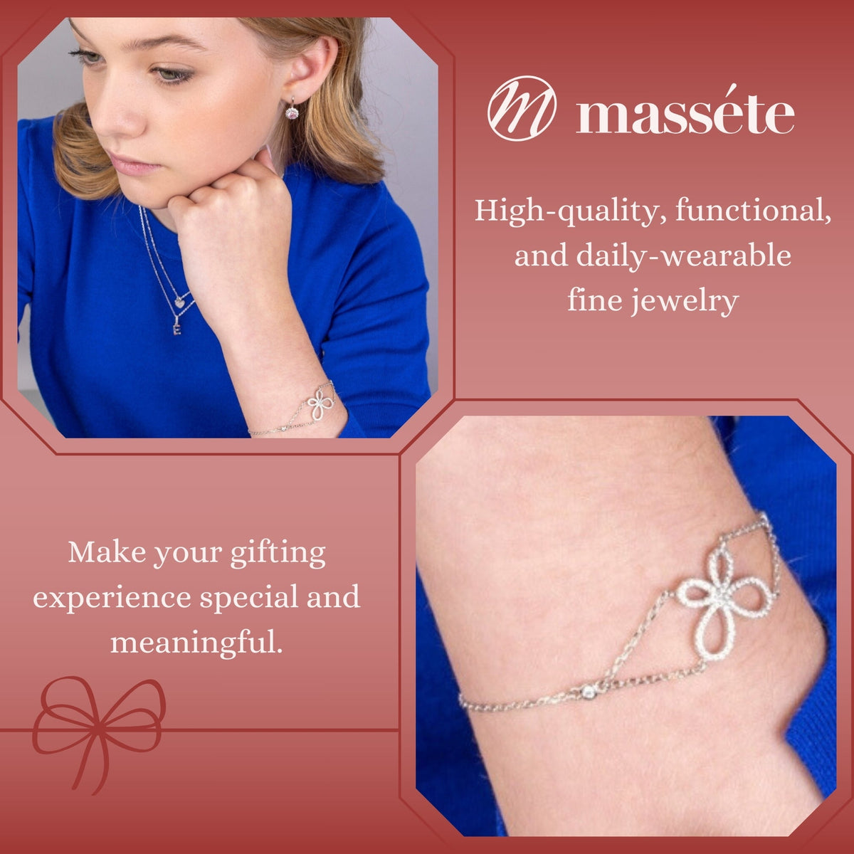 Sterling Silver Bracelet for Girls Large Open Butterfly Modern with Sparkly Simulated Diamonds 7.5"