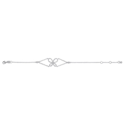 Sterling Silver Bracelet for Girls Large Open Butterfly Modern with Sparkly Simulated Diamonds 7.5"