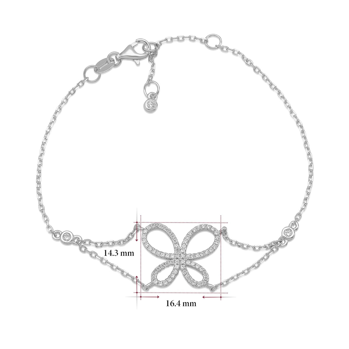 Sterling Silver Bracelet for Girls Large Open Butterfly Modern with Sparkly Simulated Diamonds 7.5"