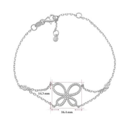 Sterling Silver Bracelet for Girls Large Open Butterfly Modern with Sparkly Simulated Diamonds 7.5"