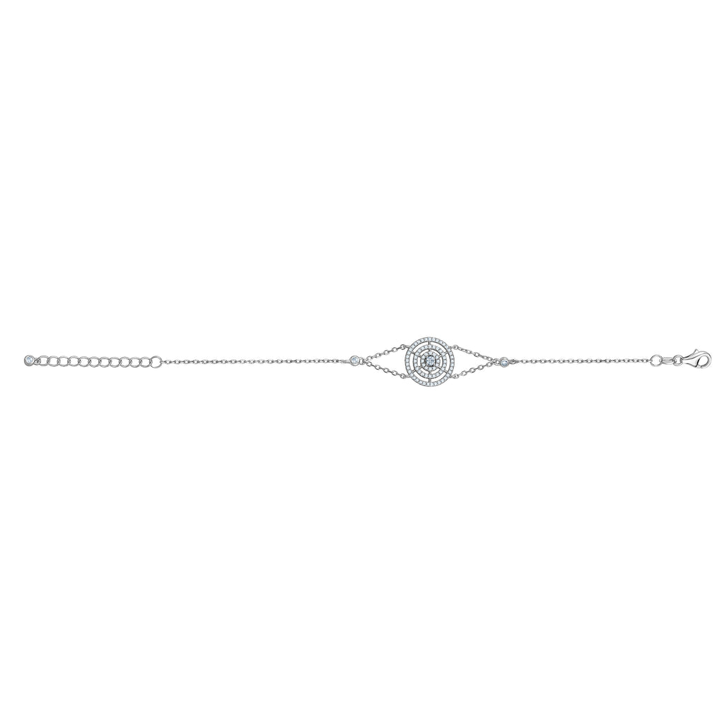 Sterling Silver Bracelet Triple Circle of Life Simulated Diamonds Double Chain 7.5"