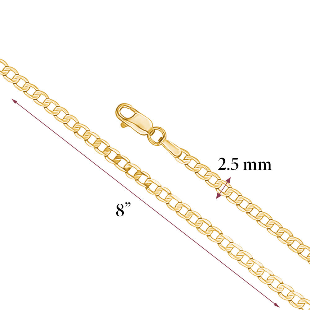 14K Solid Yellow Gold Curb Link Chain Bracelet for Men Made in Italy-Length 8in