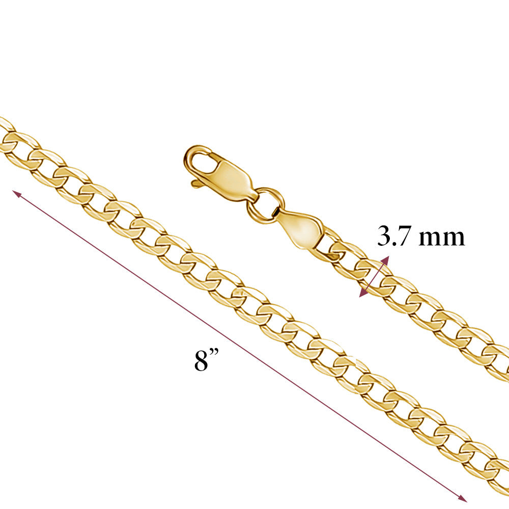 14K Solid Yellow Gold Curb Link Chain Bracelet for Men Made in Italy-Length 8in