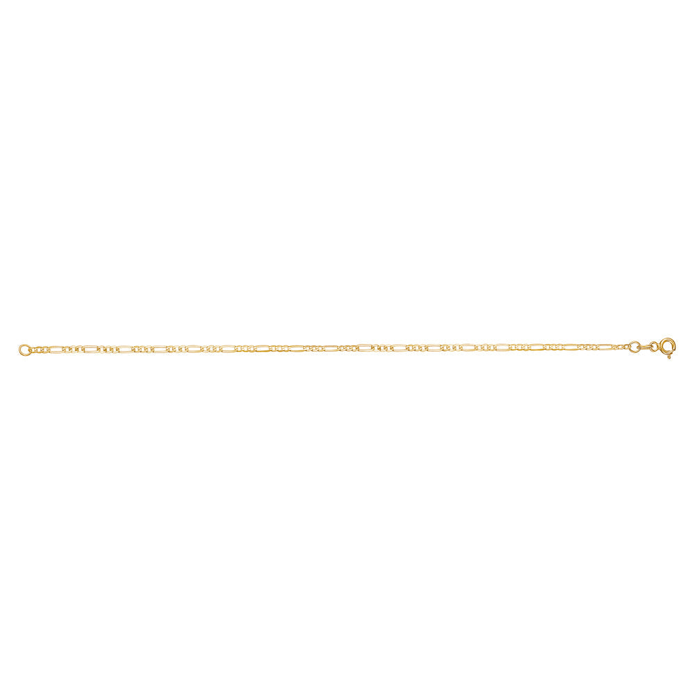 14K Solid Gold Figaro Link Chain Bracelet for Men | 3+1 Links | 2mm Width | 7.5" Length | Made in Italy