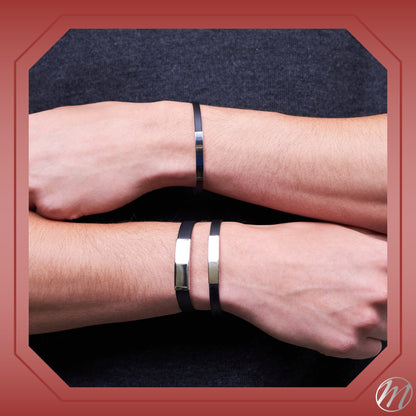 Sterling Silver 925 Engravable Bracelet Mens ID Bar Bracelet with Rubber Band 7.25"