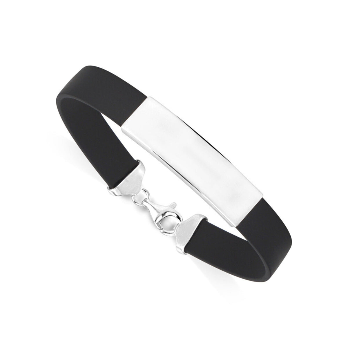 Sterling Silver 925 Engravable Bracelet Mens ID Bar Bracelet with Rubber Band 7.25"
