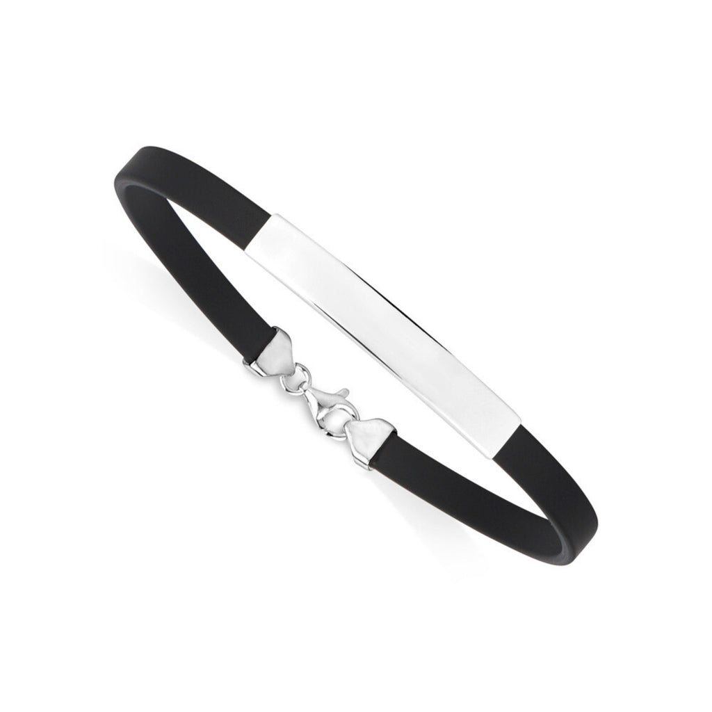 Sterling Silver 925 Engravable Bracelet Mens ID Bar Bracelet with Rubber Band 7.25"