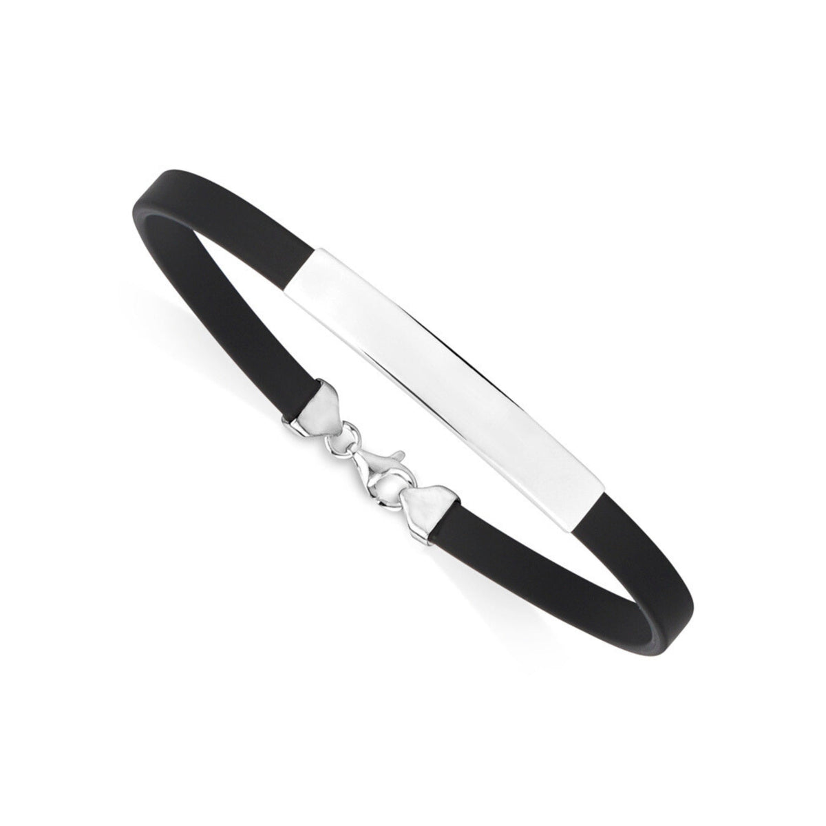 Sterling Silver 925 Engravable Bracelet Mens ID Bar Bracelet with Rubber Band 7.25"
